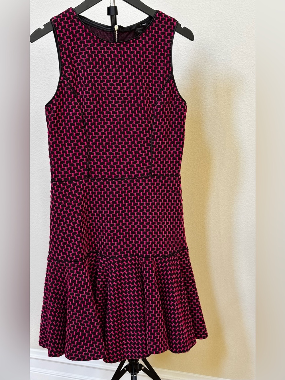 Aqua brand Fuchsia and Black Textured Fit-and-Flare Dress